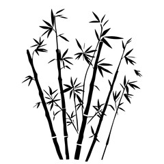 Obraz premium Bamboo Grove Silhouette: A stark black and white line art illustration of a bamboo grove, showcasing the elegant simplicity of nature's design against a white background.