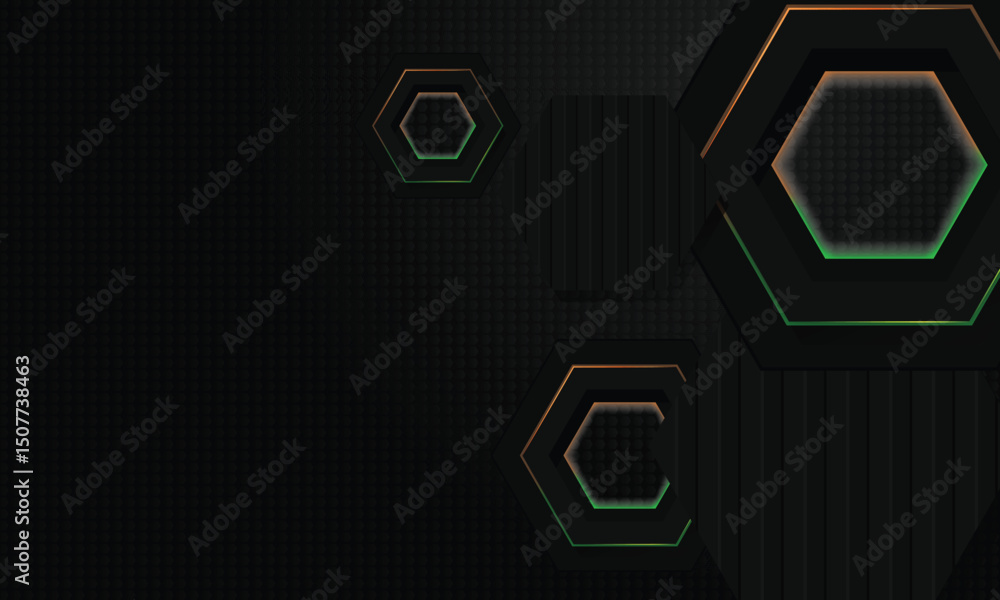 Poster black hexagon layer background with colorful shining light effect concept