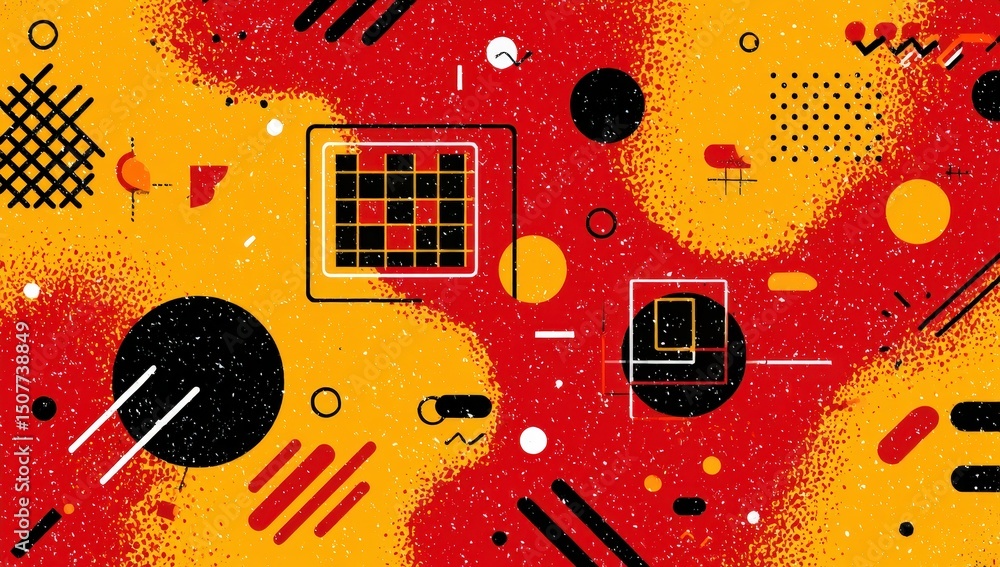 Poster abstract geometric pattern design with red and yellow colors