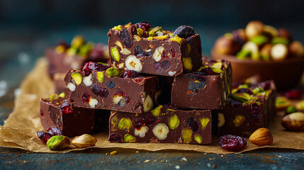 Chocolate Nougat with Nuts and Fruit Slices