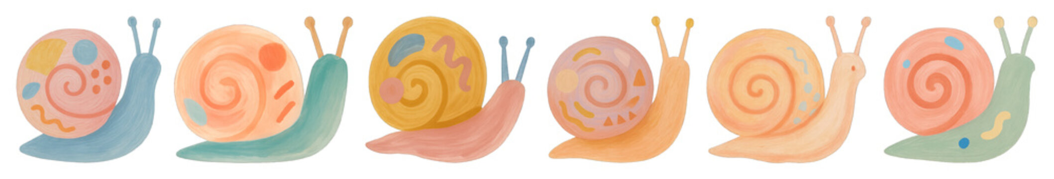 PNG Colorful whimsical snails in pattern, element set on transparent background