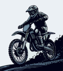 Motocross Rider in Action: Vintage Style Illustration