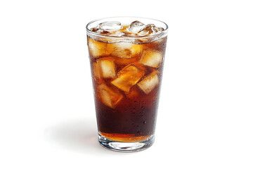 Glass of Cola with Ice Cubes on white background