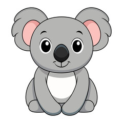 Cute cartoon koala sitting isolated on white background. Front view. Vector illustration.