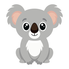 Fototapeta premium Cute cartoon koala sitting isolated on white background. Front view. Vector illustration.