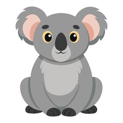 Cute cartoon koala sitting isolated on white background. Front view. Vector illustration.