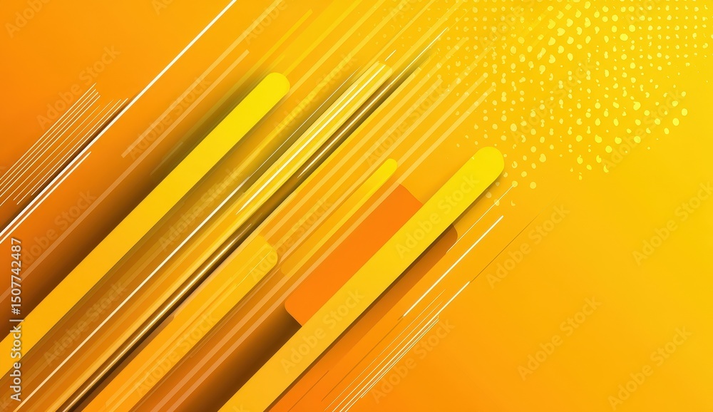 Poster abstract composition of yellow and orange geometric shapes with dynamic lines