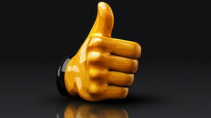 Golden thumbs up on black surface, symbolizes approval and positivity, casting soft shadows