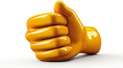 A glossy, yellow, thumbs-up gesture on a white background, angled slightly for a dynamic view