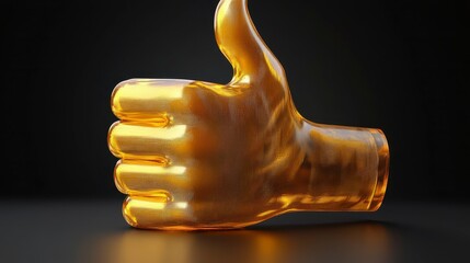 Golden thumbs up gesture against dark background, signifying approval and positivity
