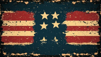 Distressed flag design with red stripes and white stars on a blue background, aged and textured