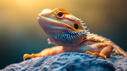 Obraz premium Close-Up View of a Colorful Bearded Dragon on a Rock Surface
