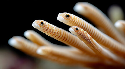 Fototapeta premium Synchronization of tube worms retracting underwater for marine life exploration