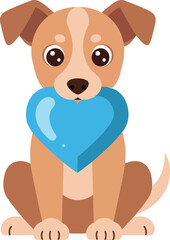 Fototapeta premium Cute brown puppy holding blue heart shape symbol of love illustration vector