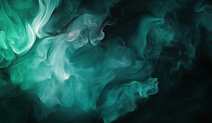 Fototapeta premium Abstract Fluid Art with Teal and White Swirls on Dark Background. Decorative design