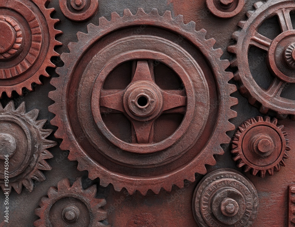 Poster rusty gears mechanical pattern background
