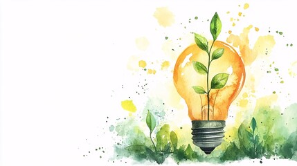 Illuminated bulb with a small plant inside, evoking ideas of growth and innovation.