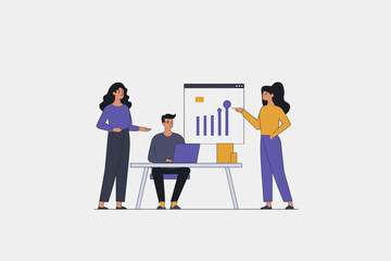 Fototapeta premium Business Team Collaboration: A team collaborating on a financial report presentation, showing the power of partnership and strategy in a dynamic workplace environment.