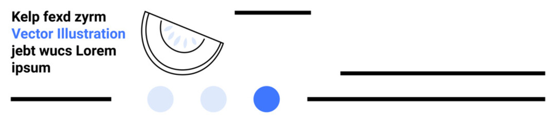 Semi-circle with segment lines, three small circles in gradient shades, bold horizontal lines, and text blocks. Ideal for business, creativity, minimalism, modern art, branding education simple