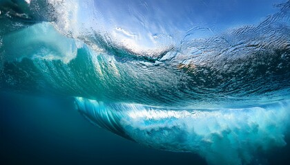 Naklejka premium ocean wave breaks as seen from underwater