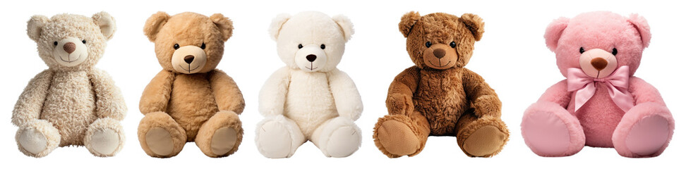 Obraz premium PNG Colorful plush teddy bears lineup, element set on transparent background