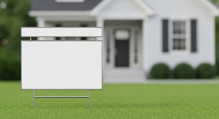 Blank real estate signboard in front of house representing property sale or rental opportunity