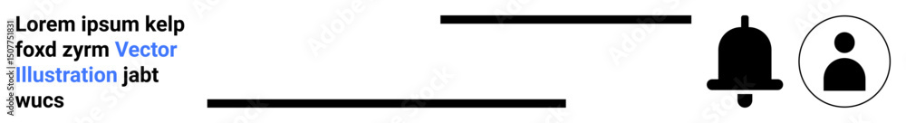 Poster bell and user profile icons arranged on a minimalist text layout. black and white theme with scalabl