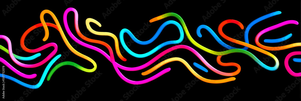Poster abstract gradient 3d waves: rainbow ribbon lines & wavy pattern on black background � vector design