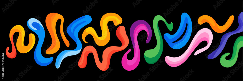 Poster abstract gradient lines: wavy rainbow ribbons & dynamic geometric patterns � vector graphic design