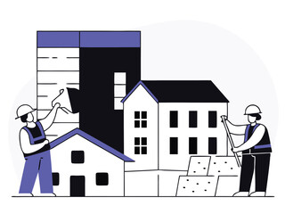 Construction Workers Building Homes Cityscape