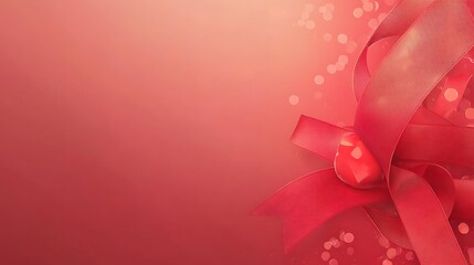 A red ribbon design with a heart-shaped object.