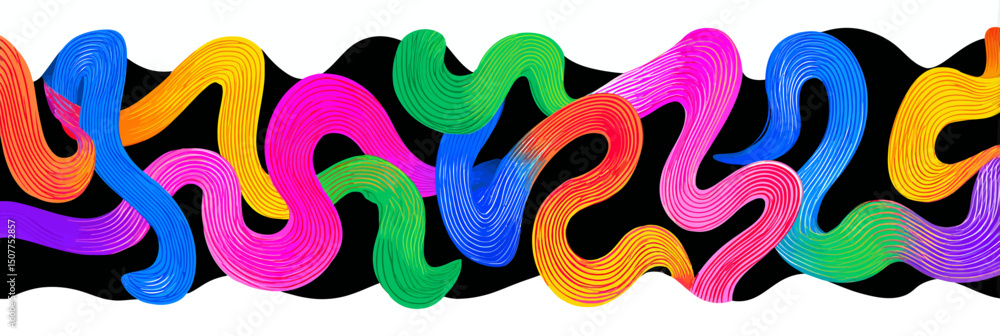 Poster abstract gradient 3d waves: dynamic rainbow swirls, squiggles & wavy ribbons � vector background des