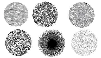 Abstract Line Pattern Circle Set � Hand Drawn Texture with Doodle Decorative Lines, Spirals, Scribbles, and Grunge Brush Round Elements. Vector Illustration.