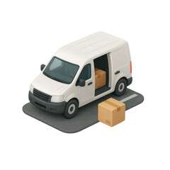 3D icon of minimalistic delivery van with boxes. Slightly isometric view isolated on transparent, no shadows.