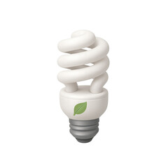 3D icon of minimalistic energy saving spiral light bulb with green leaf symbol. Slightly isometric view isolated on transparent, no shadows. Sustainability and eco electricity concept.