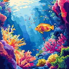 Fototapeta premium Vibrant underwater scene with colorful coral and fish.