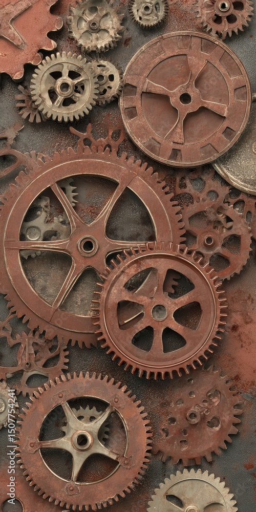 Poster rusty gears mechanism background pattern