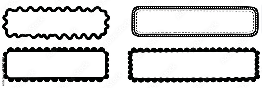 Poster retro scallop edge border frame set: wavy squiggly lines for rectangle, oval, and round shapes � vec