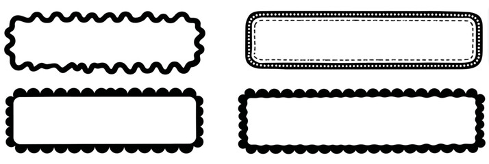 Obraz premium Retro Scallop Edge Border Frame Set: Wavy Squiggly Lines for Rectangle, Oval, and Round Shapes � Vector Illustration