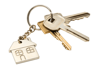 Bunch of keys with house keychain isolated on transparent background