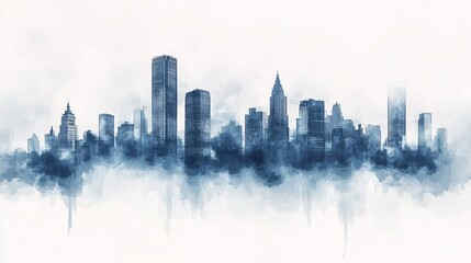 Obraz premium A cityscape illustration in shades of blue.