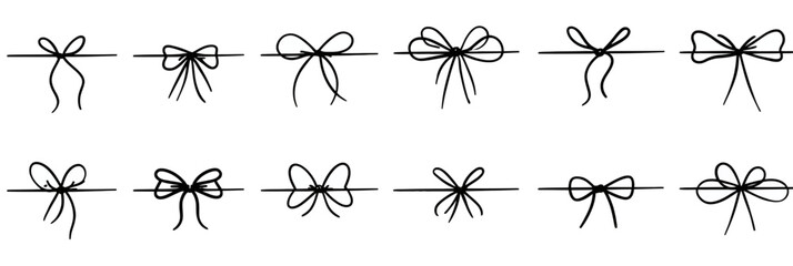 Hand Drawn Bow Gift Ribbon Line Set � Elegant Minimal Doodle Stroke Vector Illustration