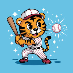 Tiger Playing Baseball