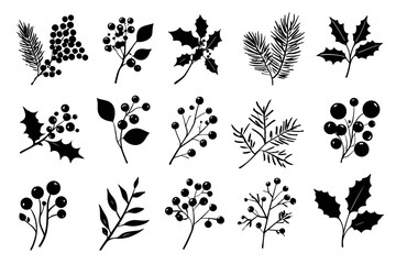 Elegant Christmas Silhouettes � Hand-Drawn Holly, Pine, and Mistletoe for Minimalist Holiday Designs