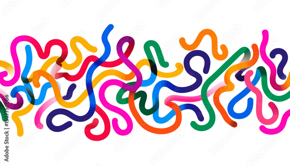 Poster abstract gradient line shapes: 3d rainbow waves, dynamic swirls and spiral ribbons � vector graphic