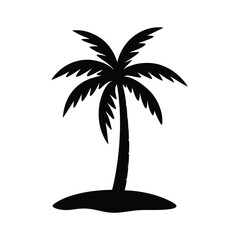Single palm tree on small island vector silhouette