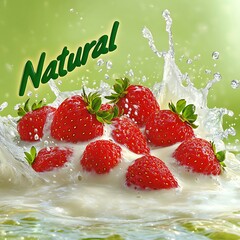Fresh strawberries in a milk splash.