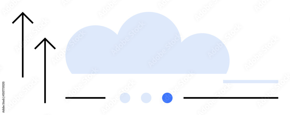 Aufkleber cloud icon with upward arrows, horizontal lines, and navigation dots symbolizing data upload, online