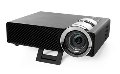 One modern video projector isolated on white