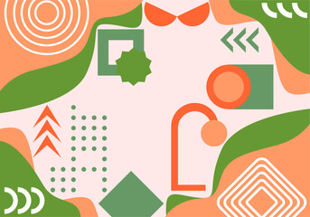 Modern simple graphic pattern. Circle, square, lines and dots elements on banner in minimalistic style.